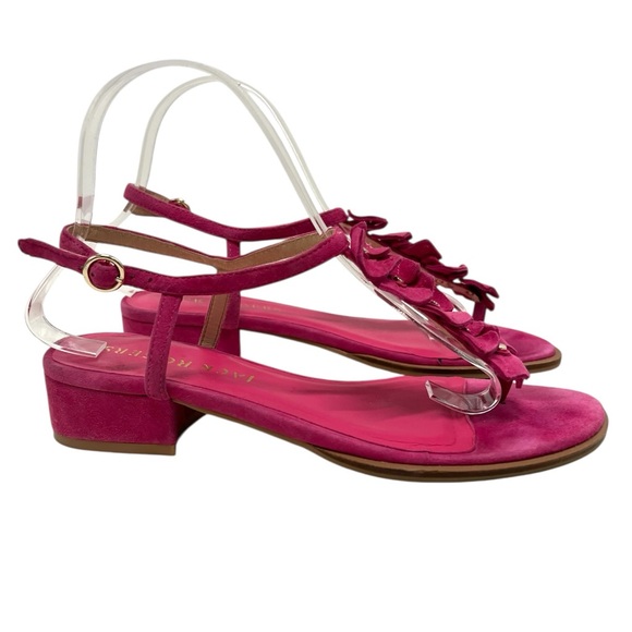 Jack Rogers Shoes - Jack Rogers Fuchsia Pink Suede Block Heel Floral T Strap Sandals Women’s 7.5